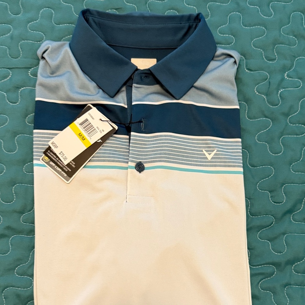 Callaway Teal and white Striped Polo Shirt